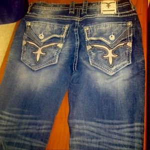 They’re pretty much new faded style blue jeans size 36